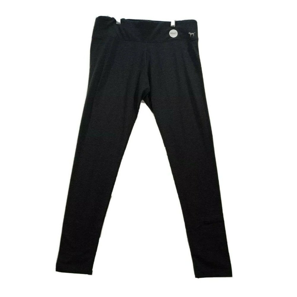 Victoria's Secret Pink Dark Gray Grey Yoga Dog Logo Leggings W/ Pocket Large NWT